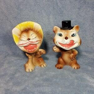 Vintage Nanco Japan Ceramic Anthropomorphic Cats Lions Figurine Top Hat Big Head